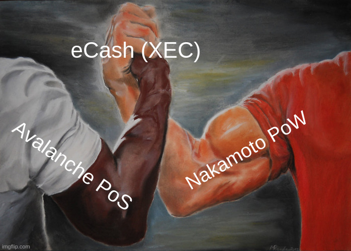 eCash's tweet photo. Why Hybrid Consensus? 

By leveraging two distinct consensus algorithms, eCash ($XEC) gets the best of both worlds: Nakamoto PoW for trustlessness and auditability, and Avalanche PoS for near-instant transaction speed. 

Learn more here: https://t.co/B57Ib01vYo https://t.co/40OvwKbFMg