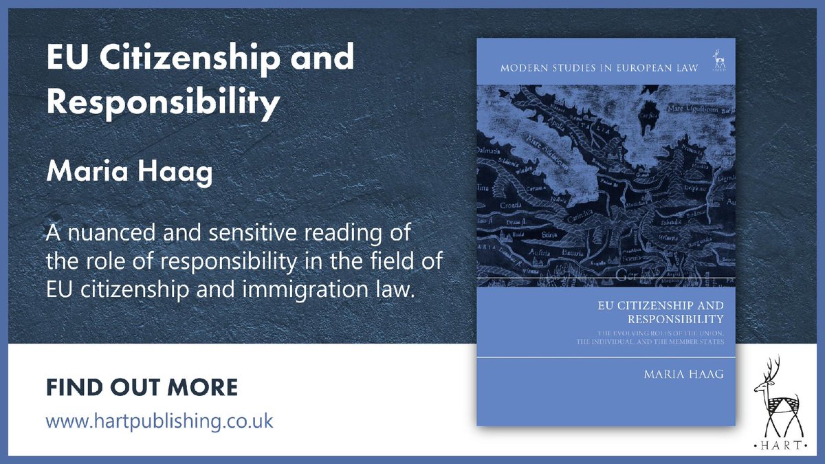 hartpublishing's tweet photo. New release: 'EU Citizenship and Responsibility' by Maria Haag

Introduces the concept of responsibility to the field of EU citizenship law by making three significant contributions to the field ➡️ https://t.co/GL29tgTHyb

#EULaw #CitizenshipLaw https://t.co/bJLrZva3km