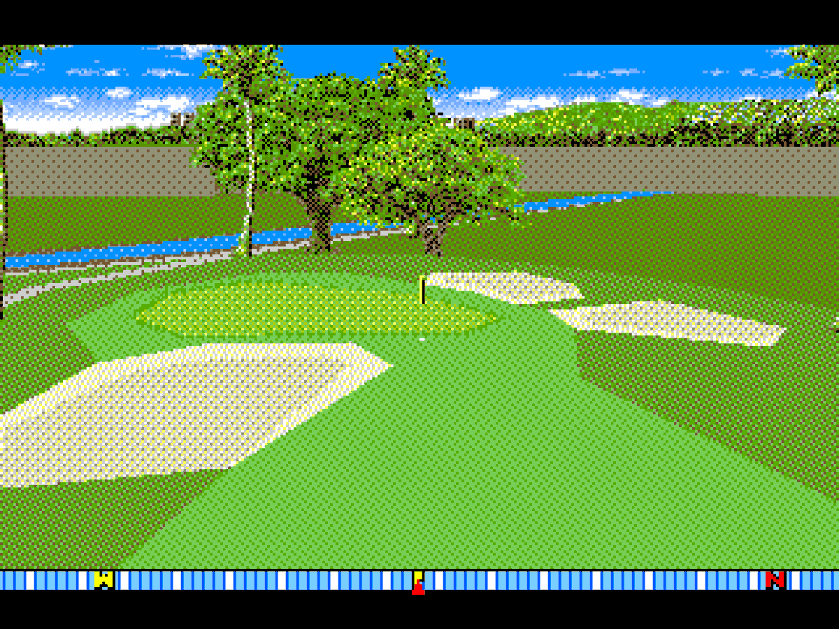 gingerbeardman's tweet image. How to check my terrain modifier is working correctly? Flatten the whole course, of course. 🫓👌🗿

#romhack #sega #megadrive #genesis #tesoft #new3dgolfsimulation #golf #flatearth