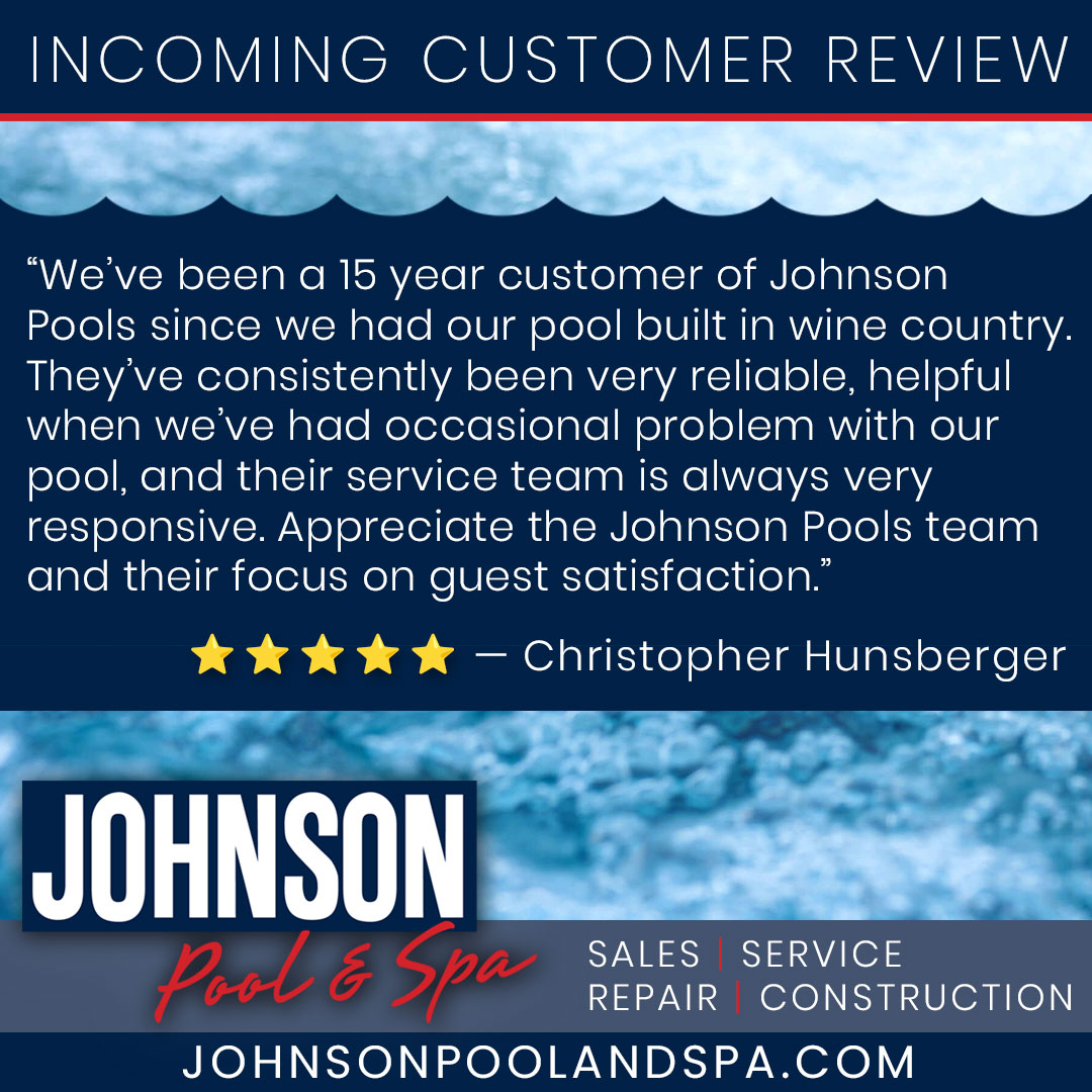 🌟 Customer Testimonial Spotlight 🌟
🌊 Thank you for taking the time to share your experience, Christopher! We look forward to continuing to provide excellent service to you and your pool for many years to come!

👉 Ready for a new pool? (707) 837-0604 - johnsonpoolandspa.com/contact-us-poo…