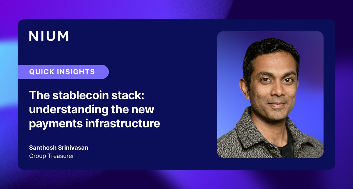 NiumGlobal's tweet image. Nium’s Group Treasurer, Santhosh Srinivasan, breaks down the four layers driving stablecoin adoption and what treasury teams should know before diving in.

From issuers to access points, here’s how it fits. 🧩

More here: bit.ly/3PWeuDG

#Stablecoins #Fintech #Payments