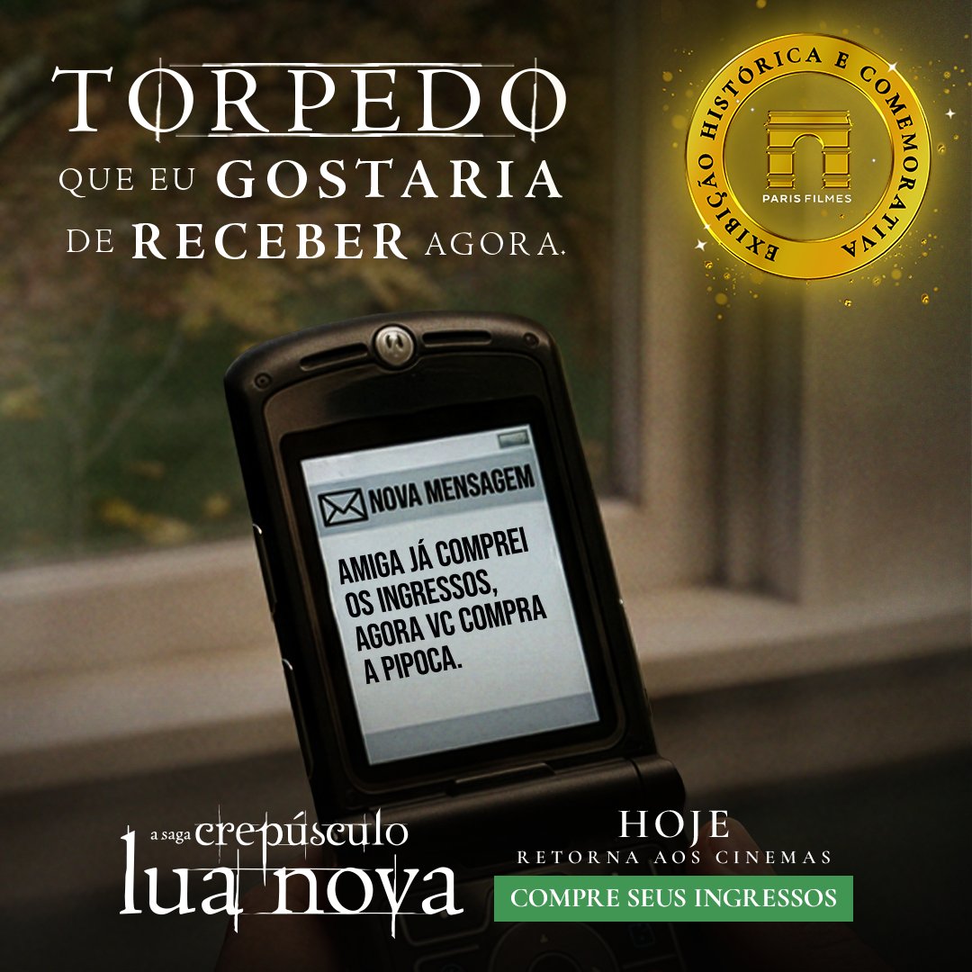 ParisFilmes's tweet photo. Era só um torpedo desses chegando no celular… 🖤
A saudade dessa época é grande, mas dá pra reviver um pouco dessa nostalgia com Lua Nova.

Assista hoje, nos cinemas.

🎟️ https://t.co/F5ZmRRMSge

#LuaNova #NewMoon #TeamEdward #TeamJacob #ParisFilmes https://t.co/XD6nSqtzGW