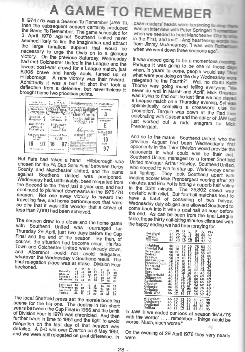 Dunsbyowl's tweet image. Now this was a great escape ! #OnThisDay 50 years ago, one of the most important night's in #swfc history. Goals by Potts and Prendo #RIP earned a vital a 2-1 victory, ensuring 3rd Division survival vs @SUFCRootsHall in front of  25,802  😉 jubilant Wednesday fans #Spiritof76