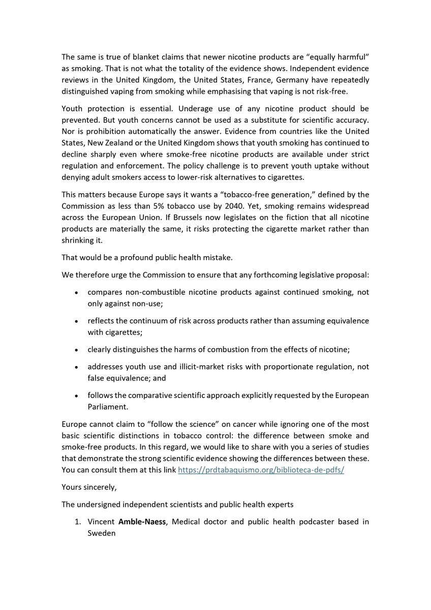 PRDTabaquismo's tweet photo. Desde la Plataforma para la Reducción del Daño por Tabaquismo hemos impulsado, junto a expertos europeos en salud pública, una carta a la @EU_Commission @ComisionEuropea  con un mensaje central: no todos los productos con nicotina tienen el mismo riesgo. https://t.co/iIKAmxSGW1