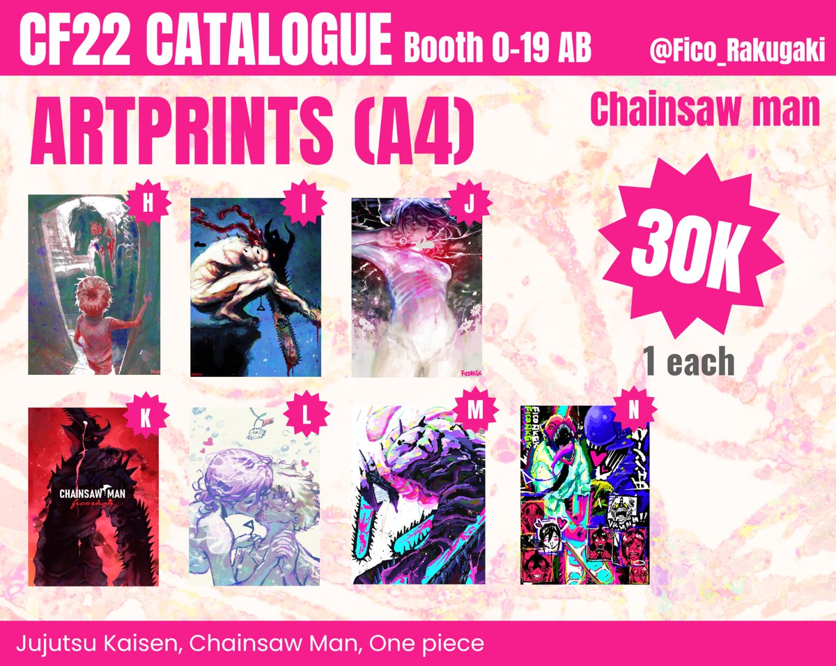 Fico_Rakugaki's tweet photo. [❤️&amp;🔁 appreciated]

FICO'S #Comifuro22 CATALOGUE!!!
Fandoms: Jujutsu Kaisen, Chainsaw Man, One Piece
📍Booth: 0-19 AB Day 1

It's my first time boothing! See you all!!!
#Comifuro22Catalogue #CF22 https://t.co/CErMyLO6Hv