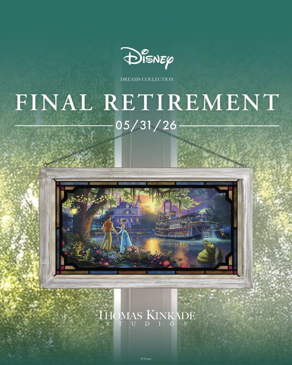 ThomasKinkadeCo's tweet image. Disney’s The Princess and the Frog by Thomas Kinkade Studios retires May 31, 2026.

🖼️ Shop available editions before it’s gone:
thomaskinkade.com/collections/di…

#DisneyArt #DisneyCollectors #PrincessAndTheFrog #ThomasKinkadeStudios