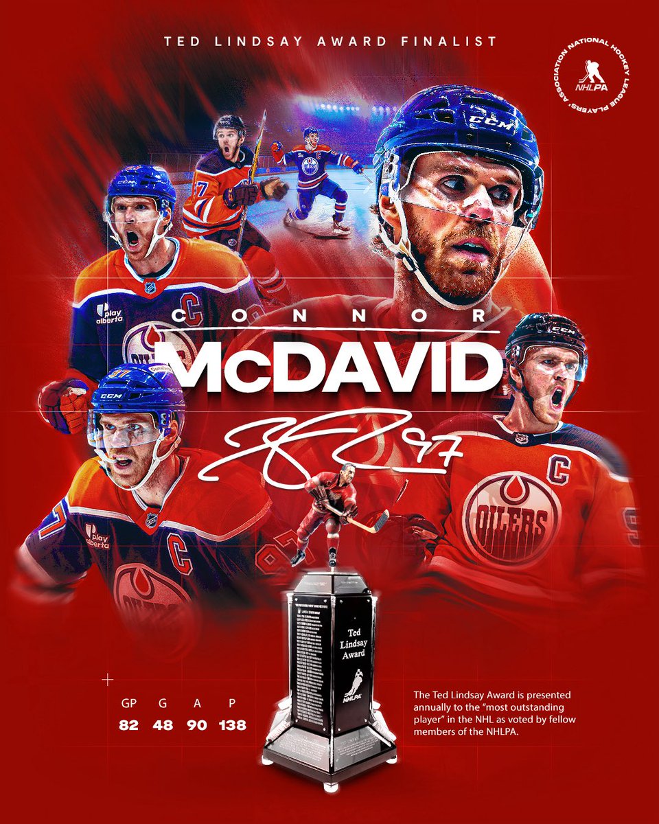 NHLPA's tweet image. 🏆 The players have spoken.

Macklin Celebrini, Nikita Kucherov and Connor McDavid have been chosen by their peers as the 2025-26 #TedLindsayAward finalists: ply.rs/rmez14gihhd