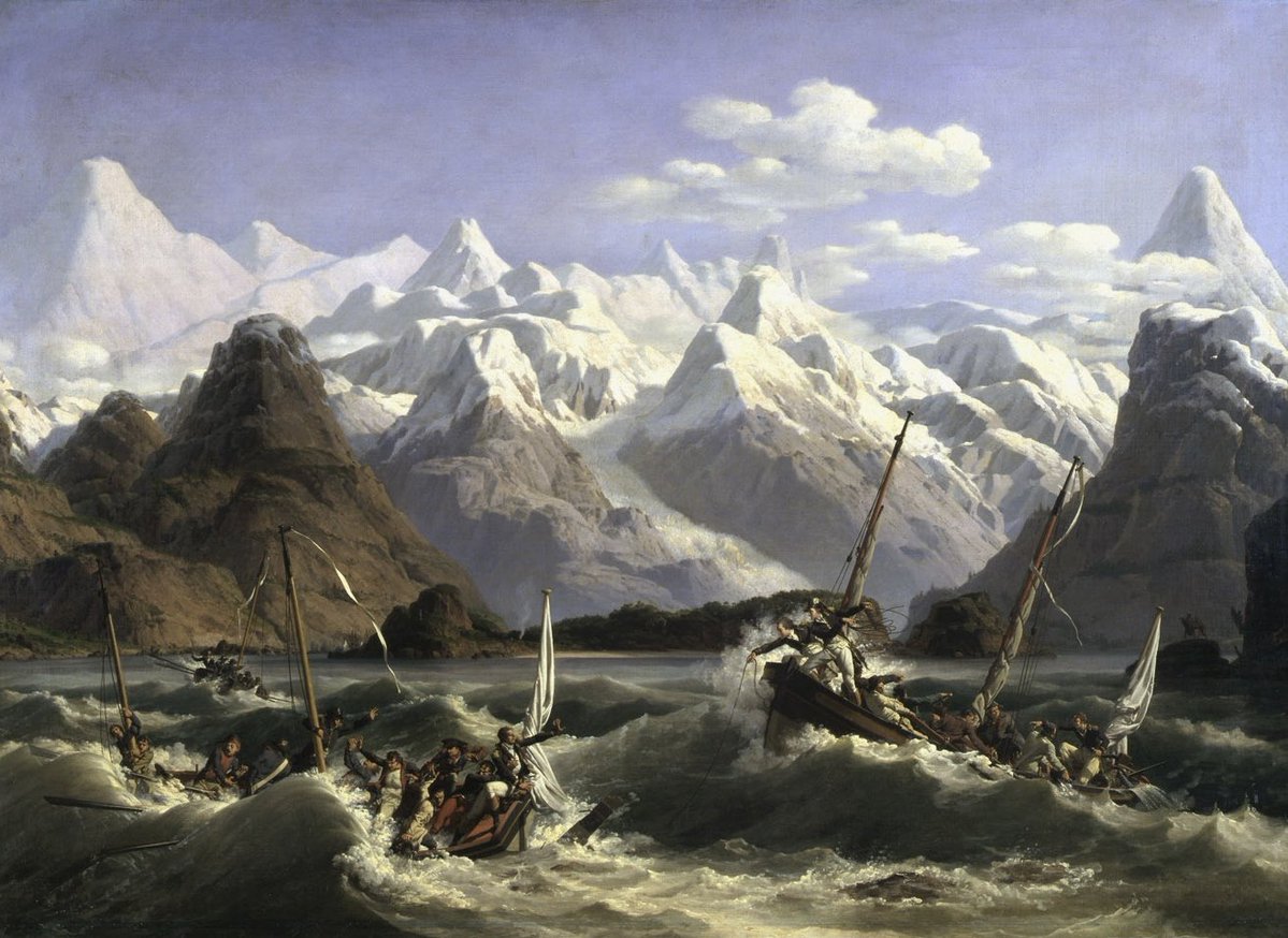 conno2856's tweet image. Crépin, French. Painting- Shipwreck off the coast of Alaska. 1806.

Depicting the La Pérouse expedition, ordered by King Louis XVI and led by Jean-François de La Pérouse that ended in the drowning of 21 sailors wrecking its initial ambitions of discovery during the enlightenment.