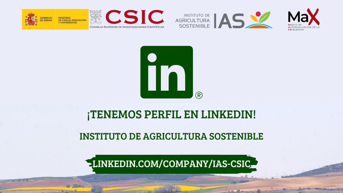 IAS_CSIC's tweet image. 📢 ¡Ya tenemos perfil en #LinkedIn!
Te invitamos a seguirnos en 👇
🔗linkedin.com/company/ias-cs…
➡️ Toda la información del @IAS_CSIC: publicaciones científicas, noticias, eventos, proyectos, actividades de divulgación y mucho más..
#cienciaparalaagricultura
