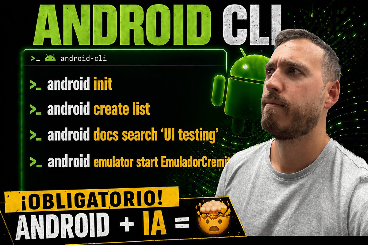 Si eres AndroidDev tienes que utilizar Android CLI sí o sí.

► Menos tokens
► Mejor contexto
► Setup automático
► Emuladores y SDK desde terminal
► Documentación oficial conectada a tu terminal
► Skills oficiales para Compose, Navigation, AGP y más

Te enseño cómo funciona