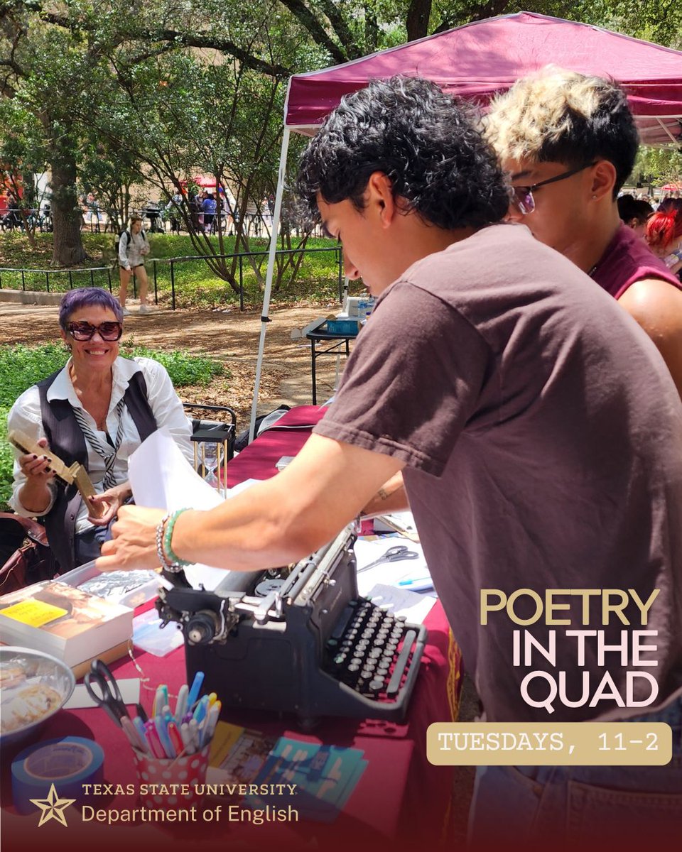 TXSTEnglish's tweet photo. Write with us! Poetry in the Quad is happening now! 🪶#nationalpoetrymonth https://t.co/tOqXw9n3xj