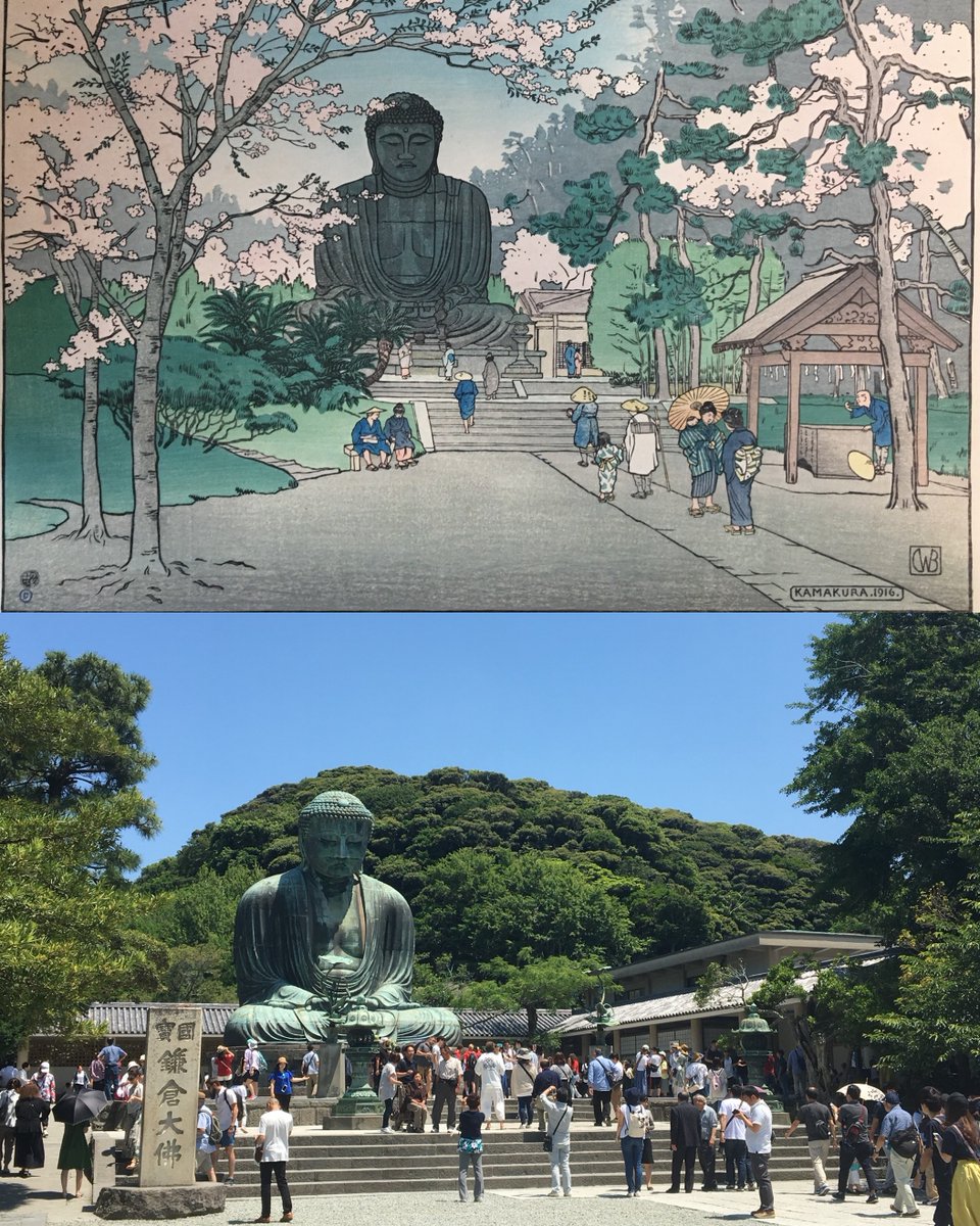 BlackNinjaBob's tweet photo. Then &amp; Now: Great Buddha at Kamakura 🇯🇵

Then 1916 - Charles W. Bartlett. A🇬🇧artist who travelled to 🇯🇵&amp; then around the world creating 21 great works

Now - For me, a favourite piece of a favourite place
The statue was originally inside a hall, it washed away in a 15c tsunami https://t.co/rDEG5pre3R