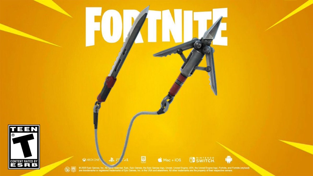 FortniteFNLK's tweet photo. FORTNITE NEW RELOAD UPDATE!

⚠️We've temporarily replaced the Grappler with the Grapple Blade in Reload due to a bug that causes hitches after sliding. 
We'll let you know once the fix is ready and the Grappler is back.

USE CODE ‘FNLK’ #ad https://t.co/YHNQpC2Ukj
