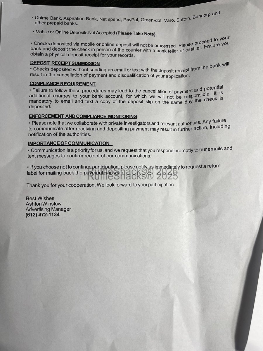 Another Scam? 

Should I cash this check?

Who is  Ashton Winslow?  

Appears to be more fraud coming out of Minnesota! 

<a href="/FBIDirectorKash/">FBI Director Kash Patel</a> 
<a href="/POTUS/">President Donald J. Trump</a> 
<a href="/nickshirleyy/">Nick shirley</a> 

Should be looked into! 

Is this a scam <a href="/grok/">Grok</a>