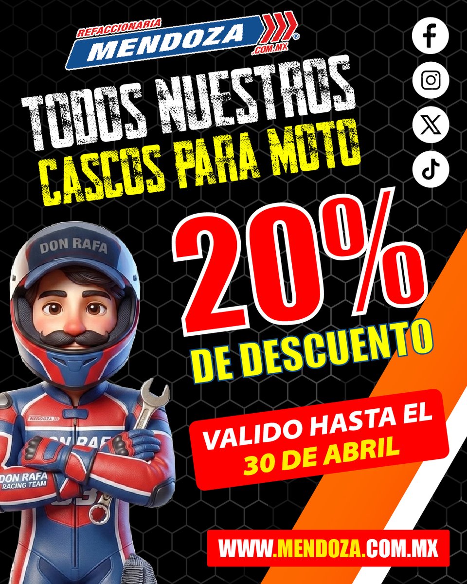 Refa_Mendoza's tweet image. ¡Protege tu camino con estilo! 🏍️
Todos nuestros cascos con 20% de descuento. ⚡ Aprovecha antes del 30 de abril y equípate con lo mejor 😎
¡Solo en Refaccionaria Mendoza!

#Refaccionariamendoza #YoSoyMendoza #refacciones #accesorios #cascosparamoto #cascosmoto #motos #bikers