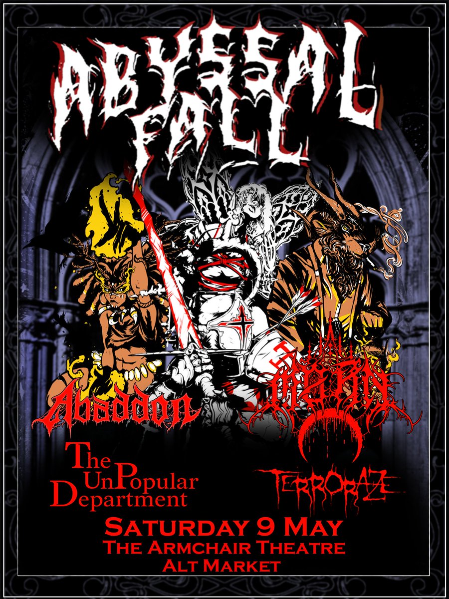 ApparitionSA's tweet photo. ⚔️ We're starting May with a heavy dose of metal!

We can't wait to be part of the alt market at Abyssal Fall on the 9th May at @ourarmchair.

Catch these amazing bands at the event 😍
@mornmetalza
@abaddonbandza
@terrorazeband
@the_upd

See you there! 🤘 https://t.co/nhIQs9DT9R