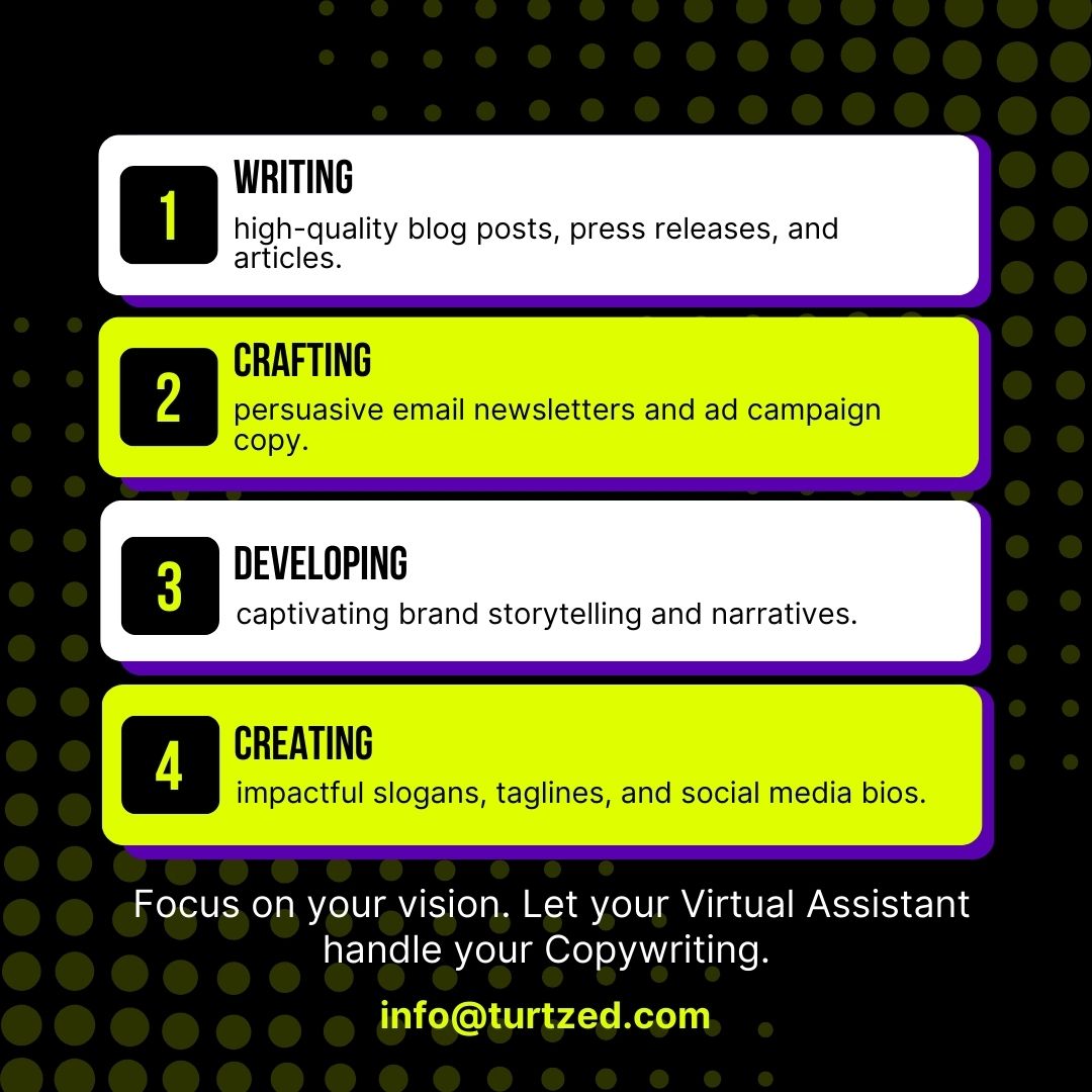 turtzed's tweet photo. Stop struggling with blank pages and get professional copy that converts.

Scale your brand with a specialized #virtualassistant starting at just $7/hr for a Copywriter.

Email us at info@turtzed.com to learn more.

#TURTZED #VirtualAssistantservice #Copywriter https://t.co/85EBKFJ8bW