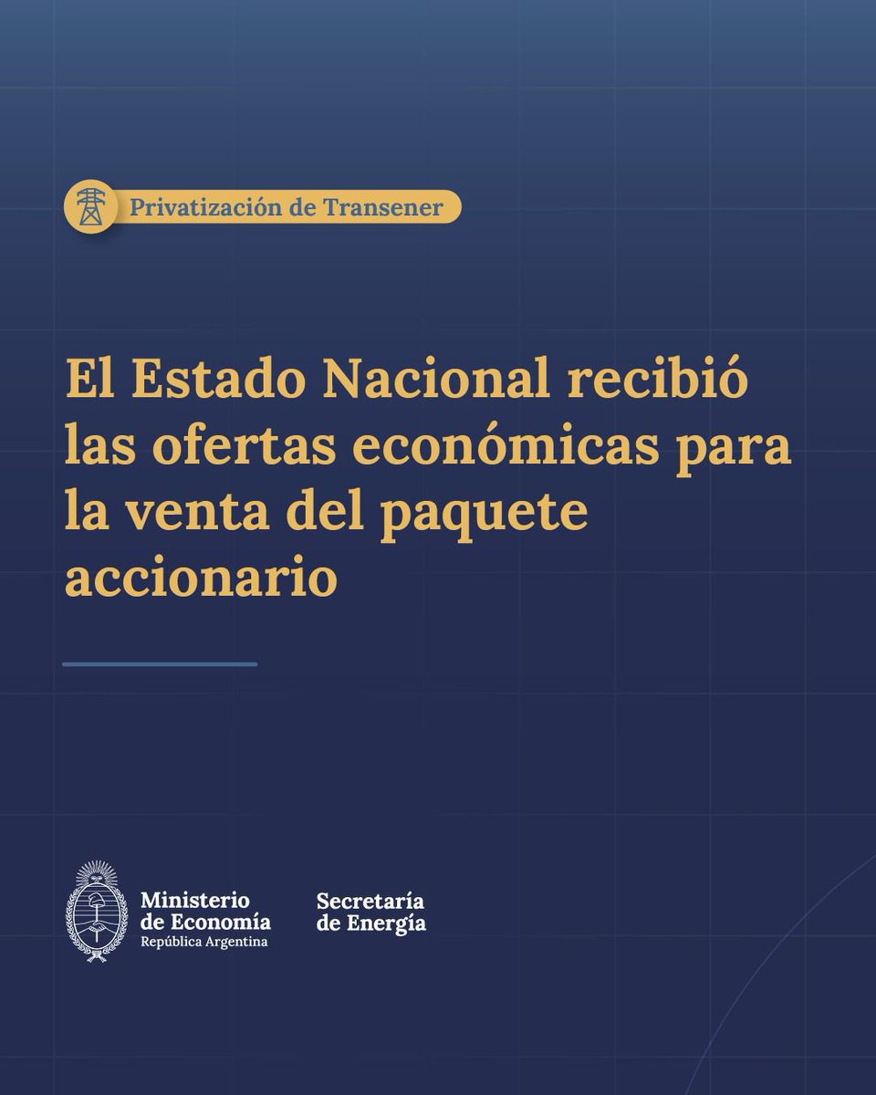 javierlanari's tweet photo. La privatización de Transener está a punto de hacerse realidad. El nivel de las ofertas refleja el interés del sector privado en invertir en infraestructura esencial para el funcionamiento del sistema eléctrico... https://t.co/B1EyWoebxj