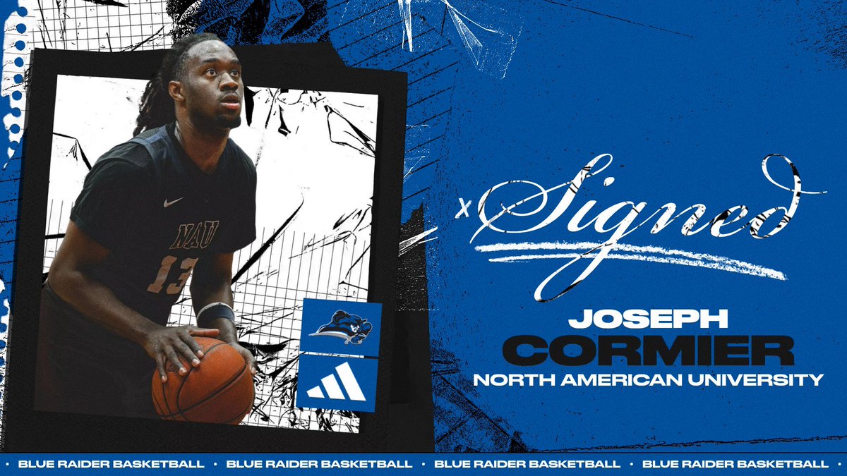 LWUmbasketball's tweet photo. Welcome to the Blue Raiders, Joseph Cormier from North American University! 🔵⚪️
Athletic wing. Three-level scorer. Ready to make an impact.
#BlueRaiders #SigningDay #ForEachOther https://t.co/EKbfWxR3k8