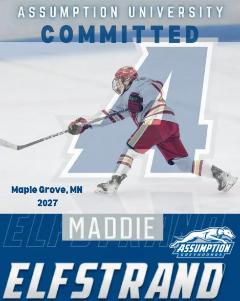 MGgirlshockey's tweet image. Congratulations @maddieelfstrand on Committing to @AcWhky @AssumptionUMA 
#LoveIt #SoHappyForYou 
#CrimsonPride #LetsGo @MGActivities @MG_Girls_Hockey @YouthHockeyHub @LetsPlay_Hockey @CCXSports