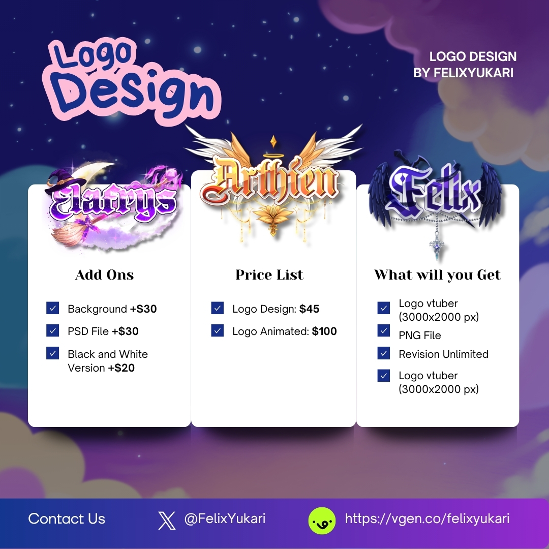 FelixYukari's tweet image. LOGO + animated logo Comms Open 🌙✨
tryna level up your brand? say less 
tap in before slots close : vgen.co/felixyukari 
#VGenComm #artistonx #vgenopen