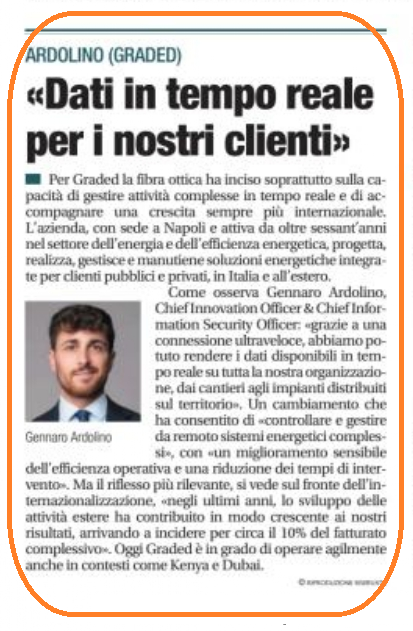 GradedSpa's tweet image. Grazie alla connessione ultraveloce, @GradedSpa  riesce a coordinare, dal quartier generale di Napoli, le attività distribuite in Italia e all’estero, garantendo formazione continua e assistenza in real time 
Articoli di @Libero_official  e @mattinodinapoli 
#energy #innovation