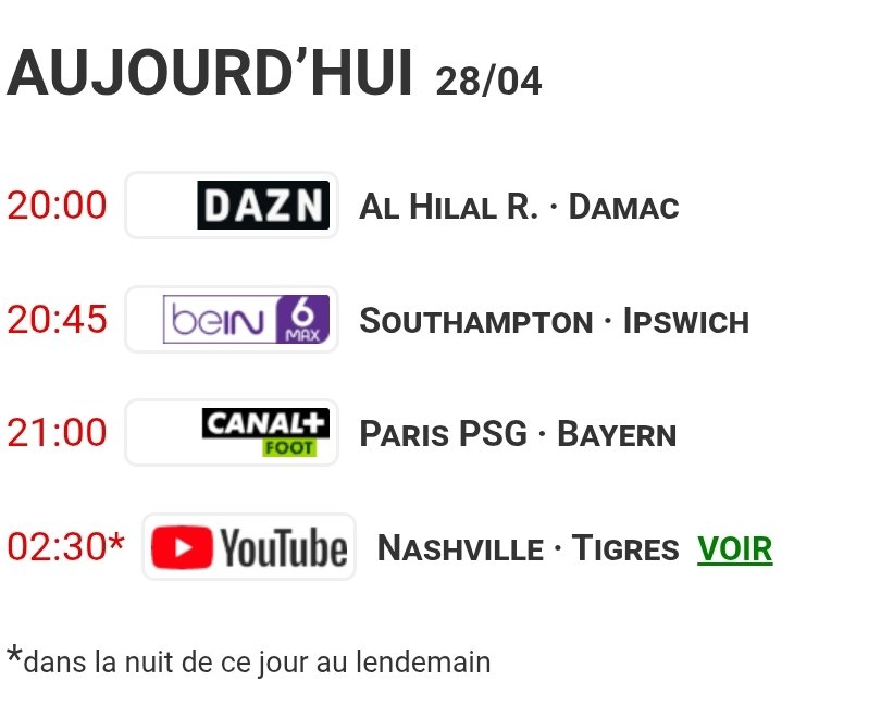 Ch__Palo's tweet photo. Le Programme #FootTv de ce Mardi (28/04/26) 😉 #TeamOM #Football #ProgrammeTV https://t.co/urFNpwksjV