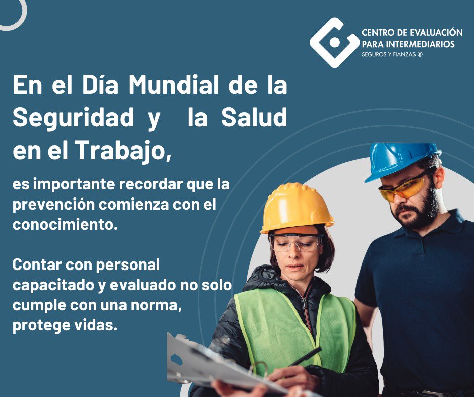 ExamenCEI's tweet photo. Hoy celebramos el Día de la Seguridad y Salud en el Trabajo 🦺

Más que una fecha, es un recordatorio de que cuidar a las personas es lo primero. Un entorno laboral seguro no solo previene accidentes, también mejora el bienestar, la productividad y la calidad de vida. https://t.co/WjYp8wnspc