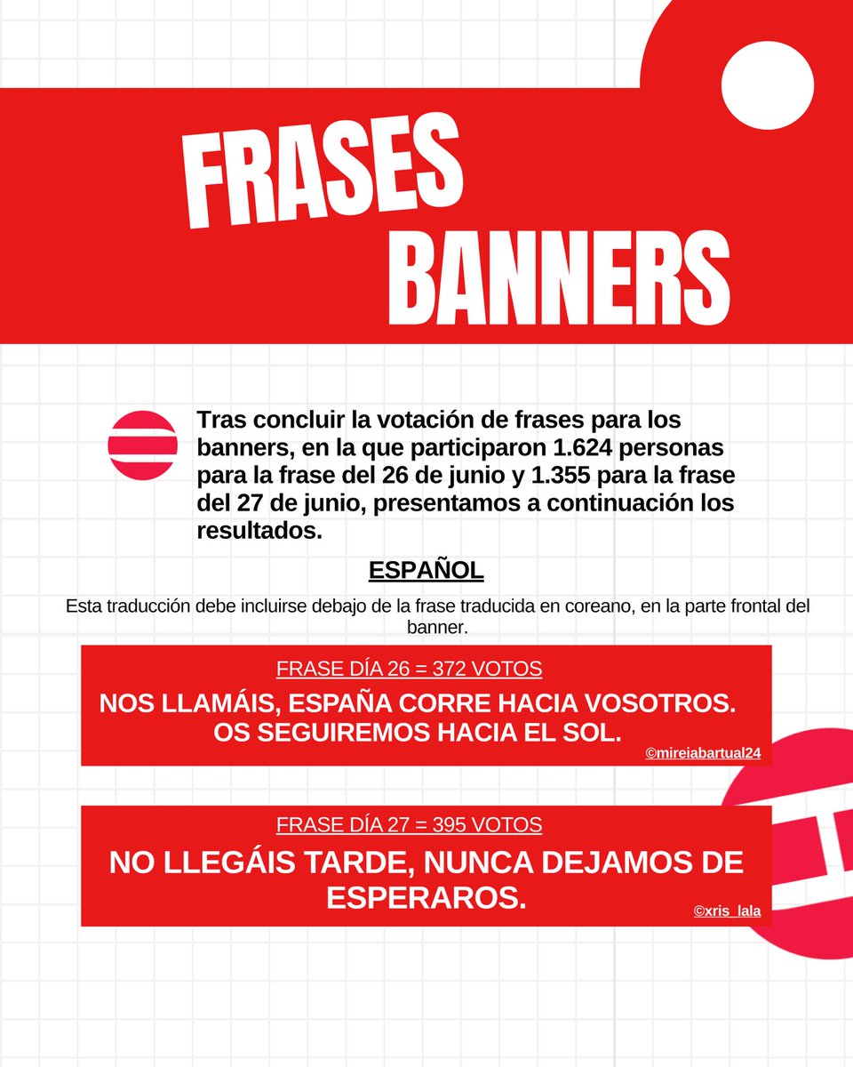 btsmadrid_'s tweet photo. [BTS EN MADRID - FAN PROJECT]

Os compartimos las frases ganadoras para los banners de los conciertos del 26 y 27 de junio. La traducción al coreano la ha realizado uri_coreano para asegurar su correcta adaptación. Estas frases deben incorporarse en los diseños.

(1/3) https://t.co/WG2PcqdxQS