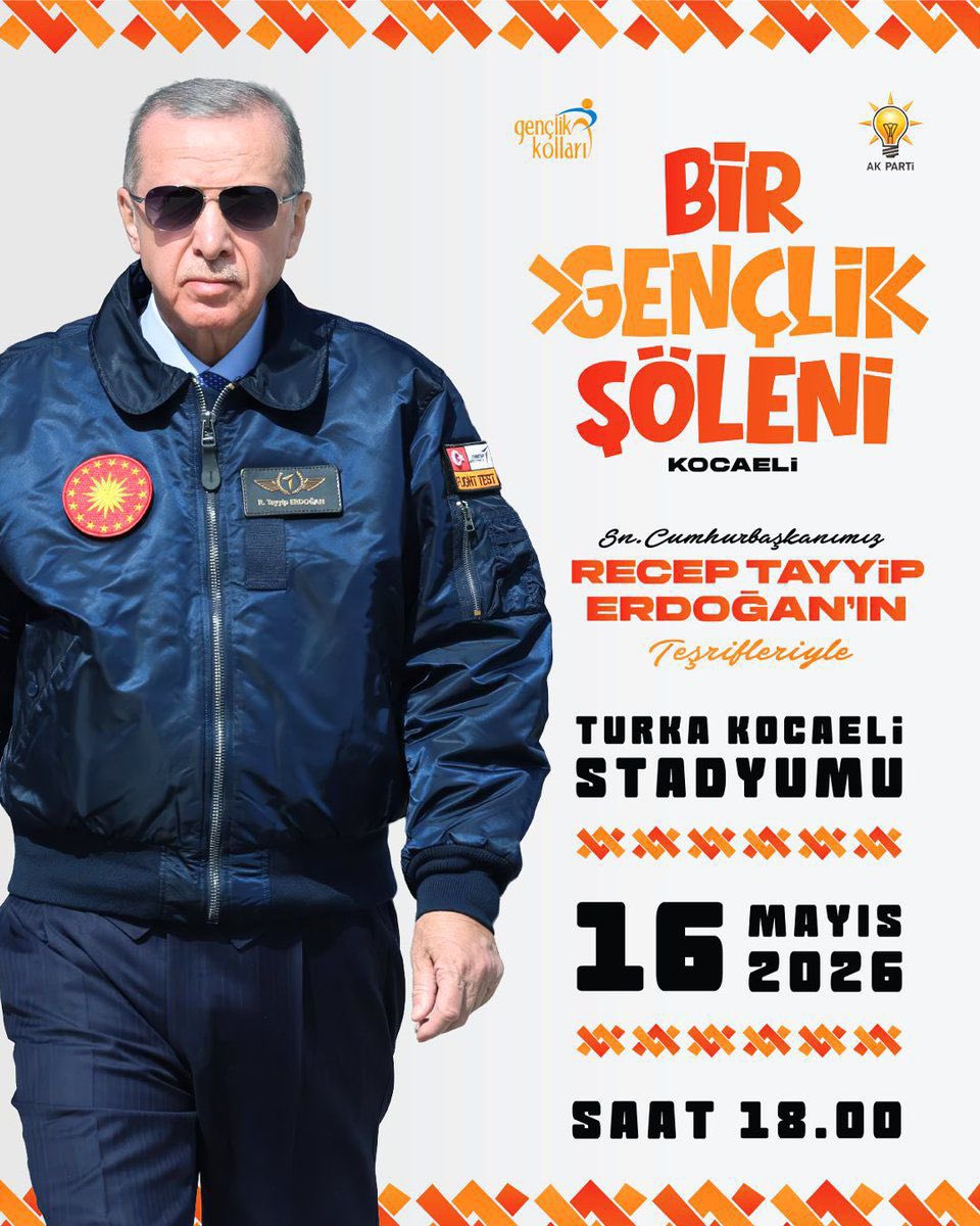 Cumhurbaşkanımız Sayın Recep Tayyip Erdoğan’ın teşrifleriyle gerçekleşecek “Bir Gençlik Şöleni”nde buluşuyoruz.

📍 Turka Kocaeli Stadyumu
🗓 16 Mayıs 2026

AK Gençlik Konya olarak bu büyük buluşmaya katılmak isteyen tüm genç kardeşlerimizi aramızda bekliyoruz.📩

#AKGençlik