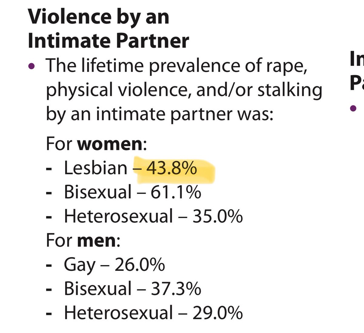 kaordidhs's tweet photo. @tdhkz @moekaboobs @Bleplar_art again, their “argument” is invalid when it’s based on the common misinterpretation of that statistics. rate of dv among lesbians is less than among heterosexual couples.
even then, straight women usually don’t report dv https://t.co/h346iYztLC
