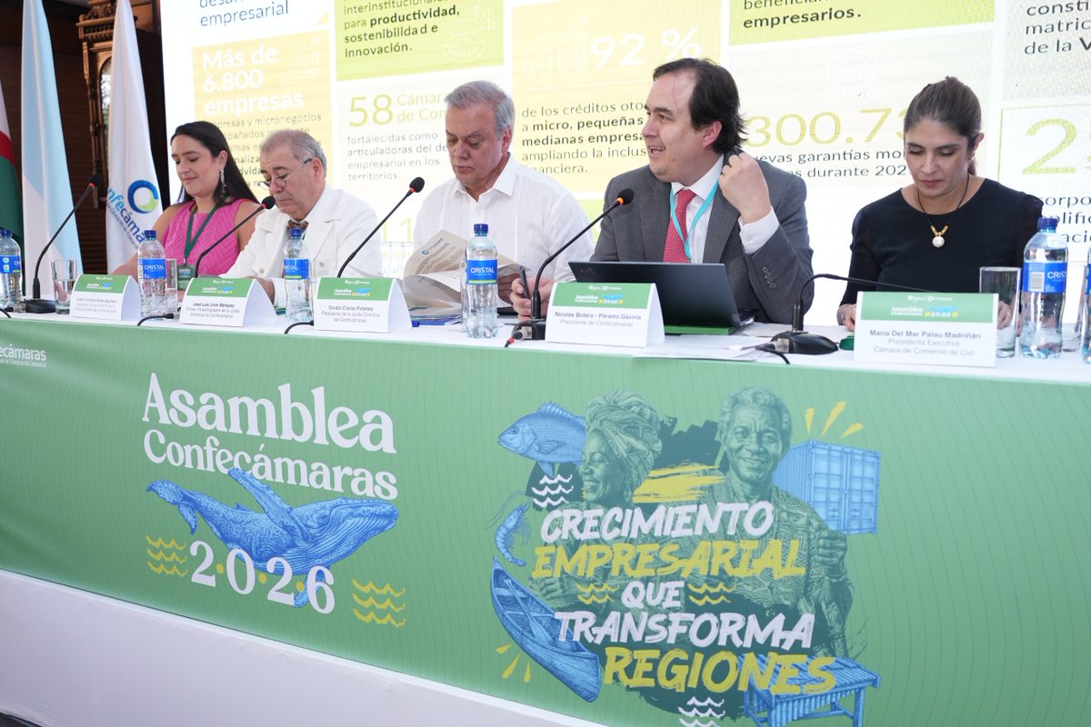 Confecamaras's tweet photo. En el marco de la Asamblea ordinaria 2026 de #Confecámaras, realizada en Cali, Nicolás Botero Páramo Gaviria (@NicolasBotero), Presidente de la de Confederación, compartió su visión sobre los acuerdos alcanzados por las 58 Cámaras de Comercio. 

“Estamos trabajando para llevar el sistema cameral a un siguiente nivel, desde la concertación, los acuerdos y el trabajo en territorio, con un propósito claro: fortalecer el impacto empresarial en todas las regiones”.

Este espacio de máxima gobernanza permitió deliberar y tomar decisiones estratégicas orientadas a fortalecer la formalización empresarial, impulsar la productividad y competitividad territorial, y seguir construyendo una Colombia más unida y próspera desde cada región del país.

#RedDeCámarasDeComercioDeColombia