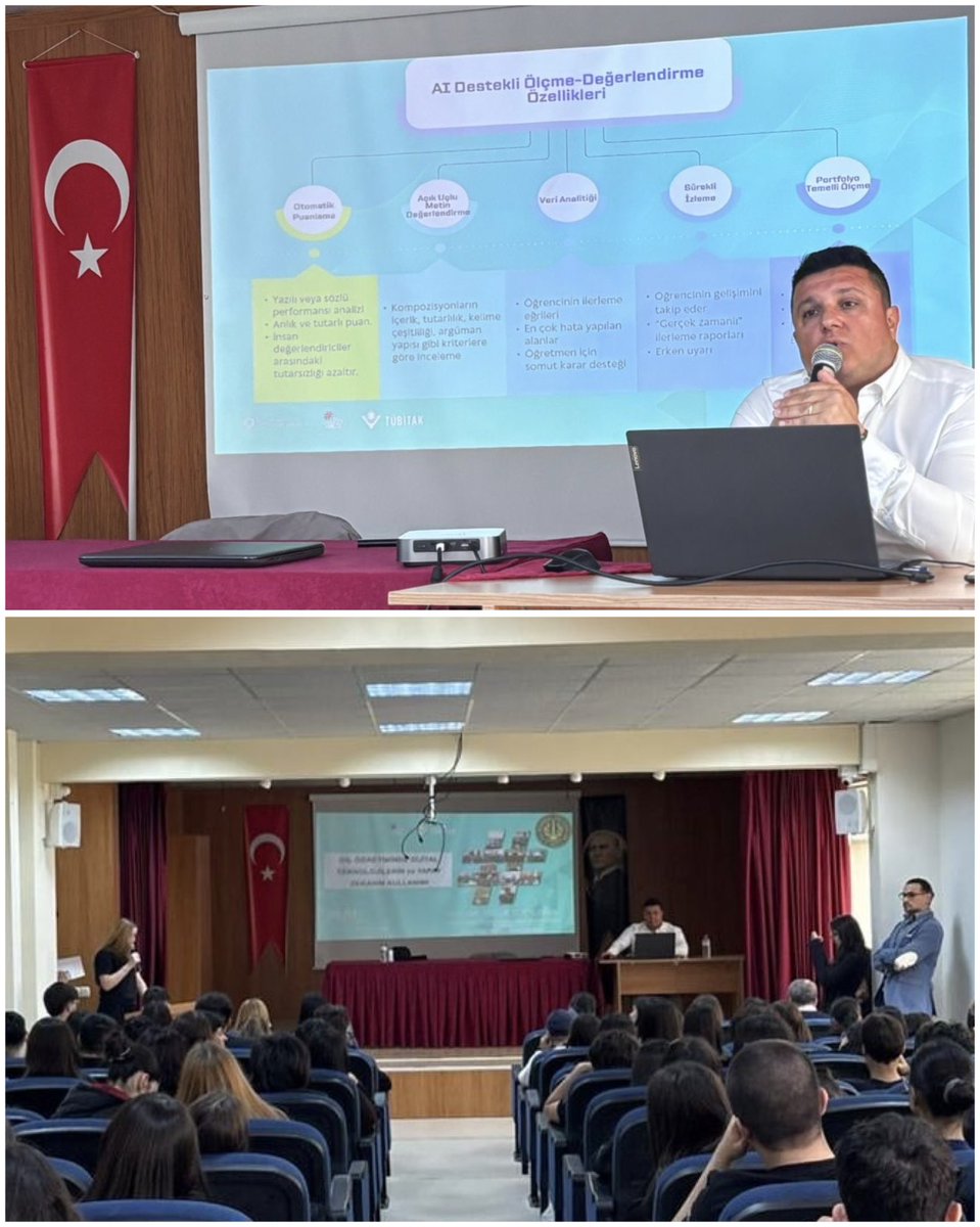 Basaksehir_Mem's tweet photo. ✨ TÜBİTAK Bilim Söyleşileri kapsamında “Dil Öğretiminde Dijital Teknolojiler ve Yapay Zekânın Kullanımı” konulu seminer, İstanbul Üniversitesi-Cerrahpaşa’dan Doç. Dr. Yusuf Topaloğlu’nun sunumuyla gerçekleşti.

📍 Bahçeşehir Atatürk Anadolu Lisesi

#TÜBİTAK https://t.co/L3b21IlrOy