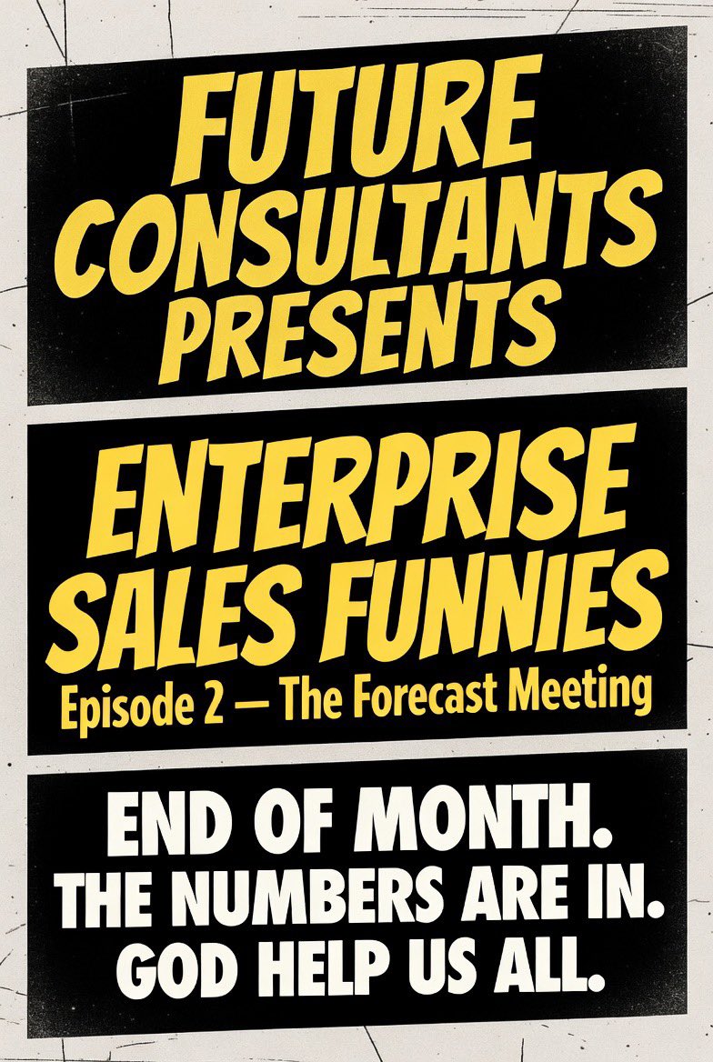 1ChannelManager's tweet photo. End-of-month forecast meetings be like… 😂

$0.  
$0.  
“I had a verbal…”  

Your manager drops MEDDPICC like it’s the Ten Commandments.

Which slide hit too close to home? Drop it in the comments 👇

#FutureConsultants #SalesHumor #MEDDPICC #EnterpriseSales #B2BSales https://t.co/YRqreVlcF6