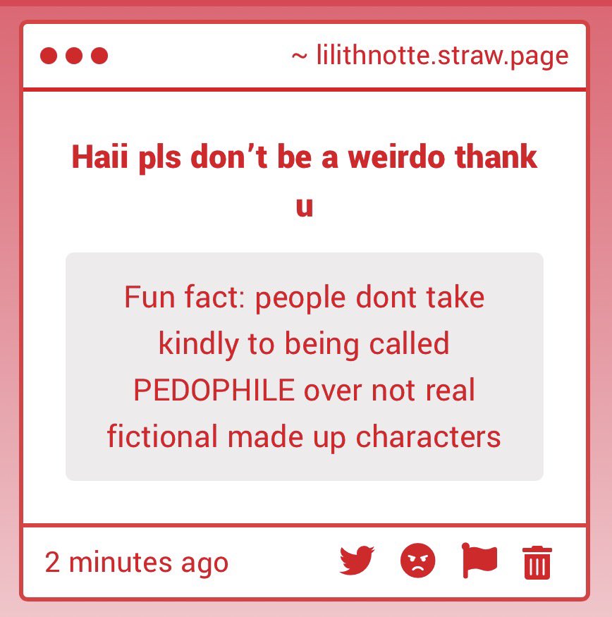 Fun fact: saying you find pedophilia attractive and shipping pedophilic things will make people assume you are a pedophile since you are agreeing with and fetishizing that abuse