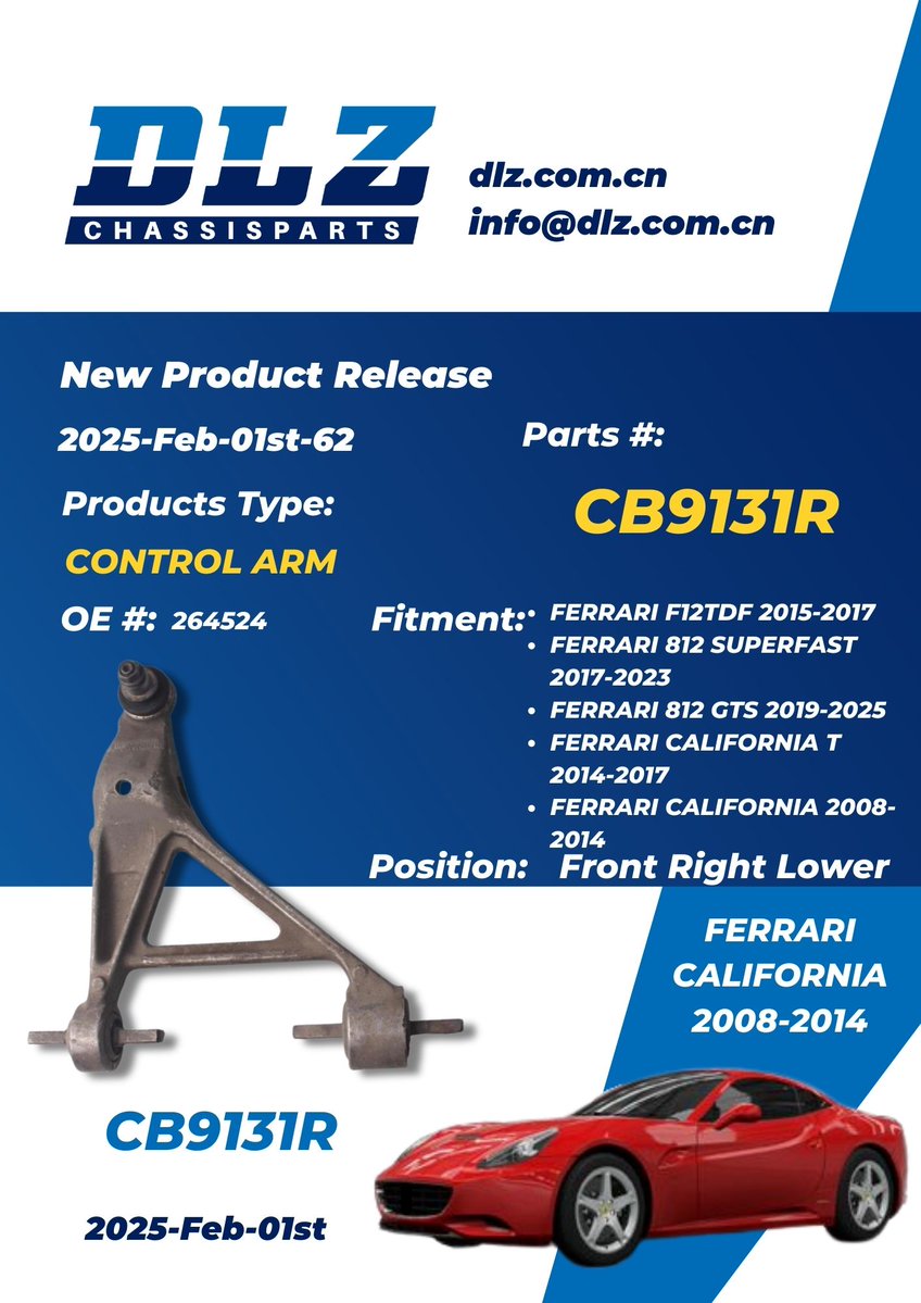 LeoYang28312081's tweet image. [NEW] DLZ Front Left &amp;amp; Right Lower Control Arms | Ferrari F12/812/California
OE: 264523/264524|OE quality fit to keep that iconic Ferrari precision handling intact.
Prancing Horse owners, want to maintain that sharp, responsive feel? These arms are your perfect match.
#Ferrari