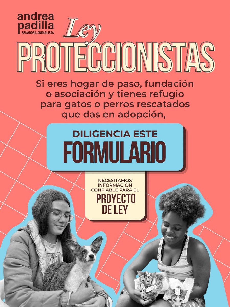 📢 ⚠️ AÚN HAY PLAZO! 🏃🏼‍♀️🏃‍♂️¡Tendremos el formulario abierto hasta el lunes 4 de mayo! 

¡Proteccionistas de animales: estamos actualizando información clave para el proyecto de #LeyProteccionistas!🩷

👉 Si tienes hogar de paso, fundación o asociación CON REFUGIO para gatos y