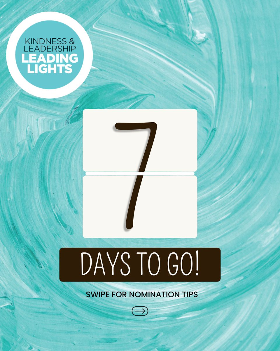 KindnessRules's tweet image. 1 week to go until nominations close! ⏳  Swipe for 3 tips to make your nomination shine, based on the 10 Principles of Kindness! 

🗓 05 May  
🔗 kindnessrules.co.uk 

#leadership #kindness #kindleadership