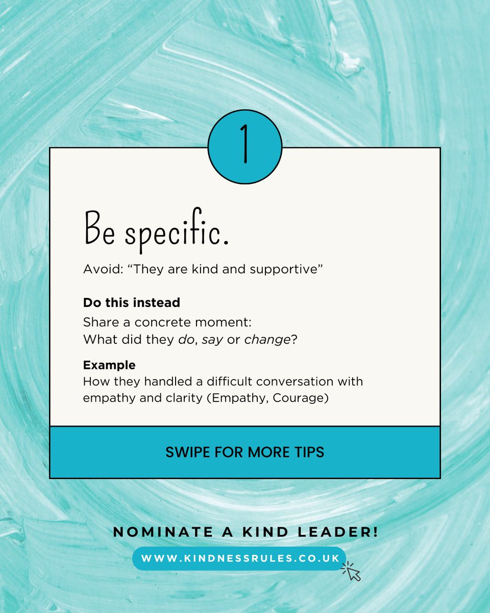 KindnessRules's tweet image. 1 week to go until nominations close! ⏳  Swipe for 3 tips to make your nomination shine, based on the 10 Principles of Kindness! 

🗓 05 May  
🔗 kindnessrules.co.uk 

#leadership #kindness #kindleadership