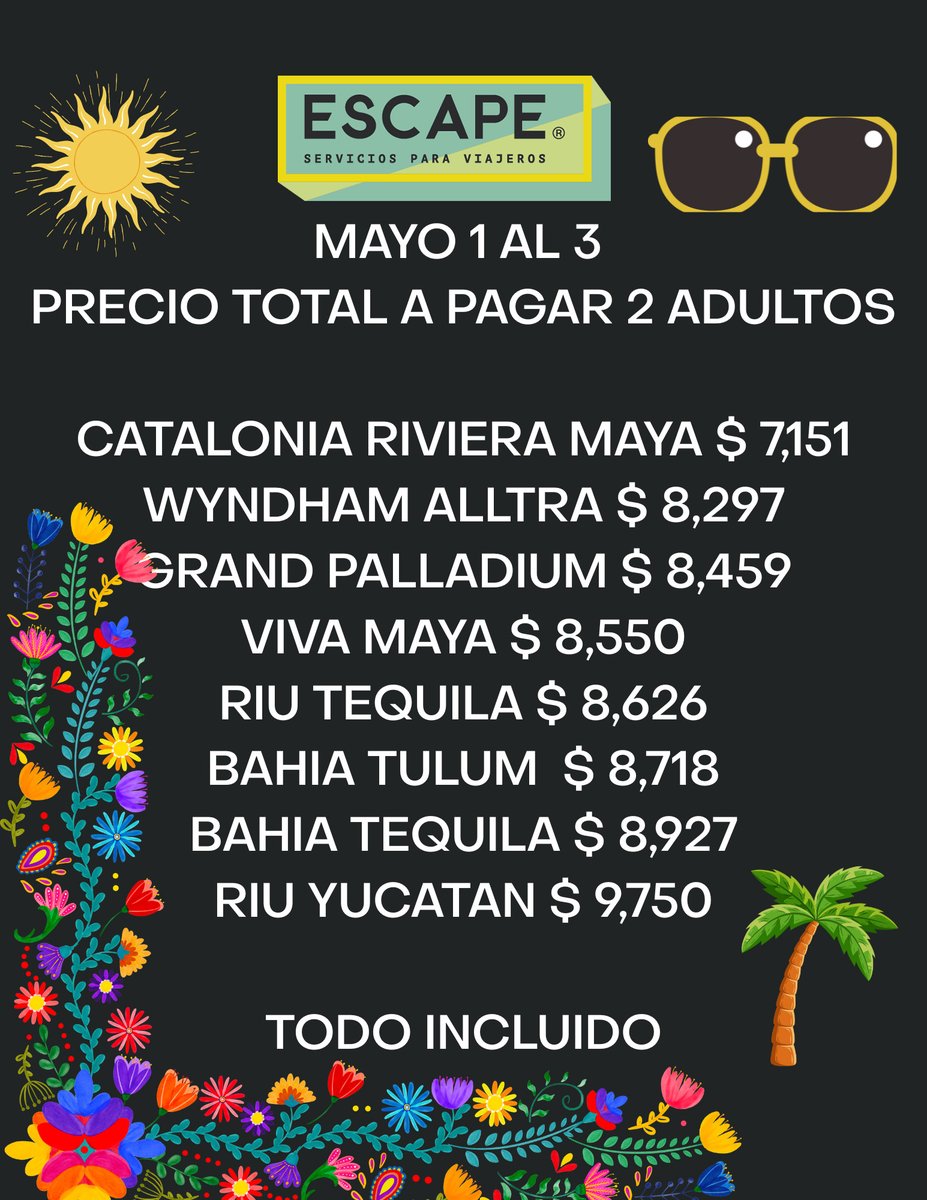 escapeviajeros's tweet image. MEGA PUENTE DE MAYO 1 AL 3
Reserva, ya! Informes:𝟗𝟗𝟗 𝟐𝟒𝟔 𝟐𝟎𝟕𝟐 #ViajarEsVivir #Viajar #Foto #Feliz #Verano #Instalike #selfie #music #sonrie #Estilo #felizMartes