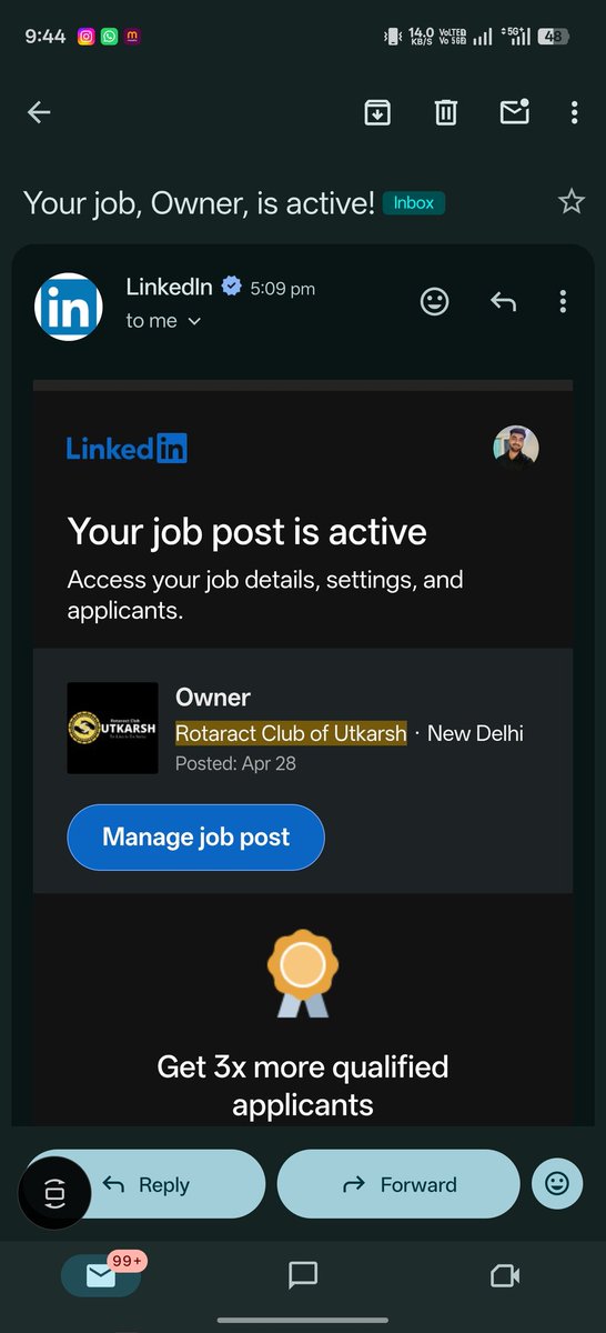 _ashishchanchal's tweet photo. Something strange happened with my LinkedIn account today.
I received job post emails from Rotaract Club of Utkarsh — an organization I don’t belong to.
I already have 2FA enabled, so this is concerning.
@LinkedIn please look into this. https://t.co/kG5zxI8sP2