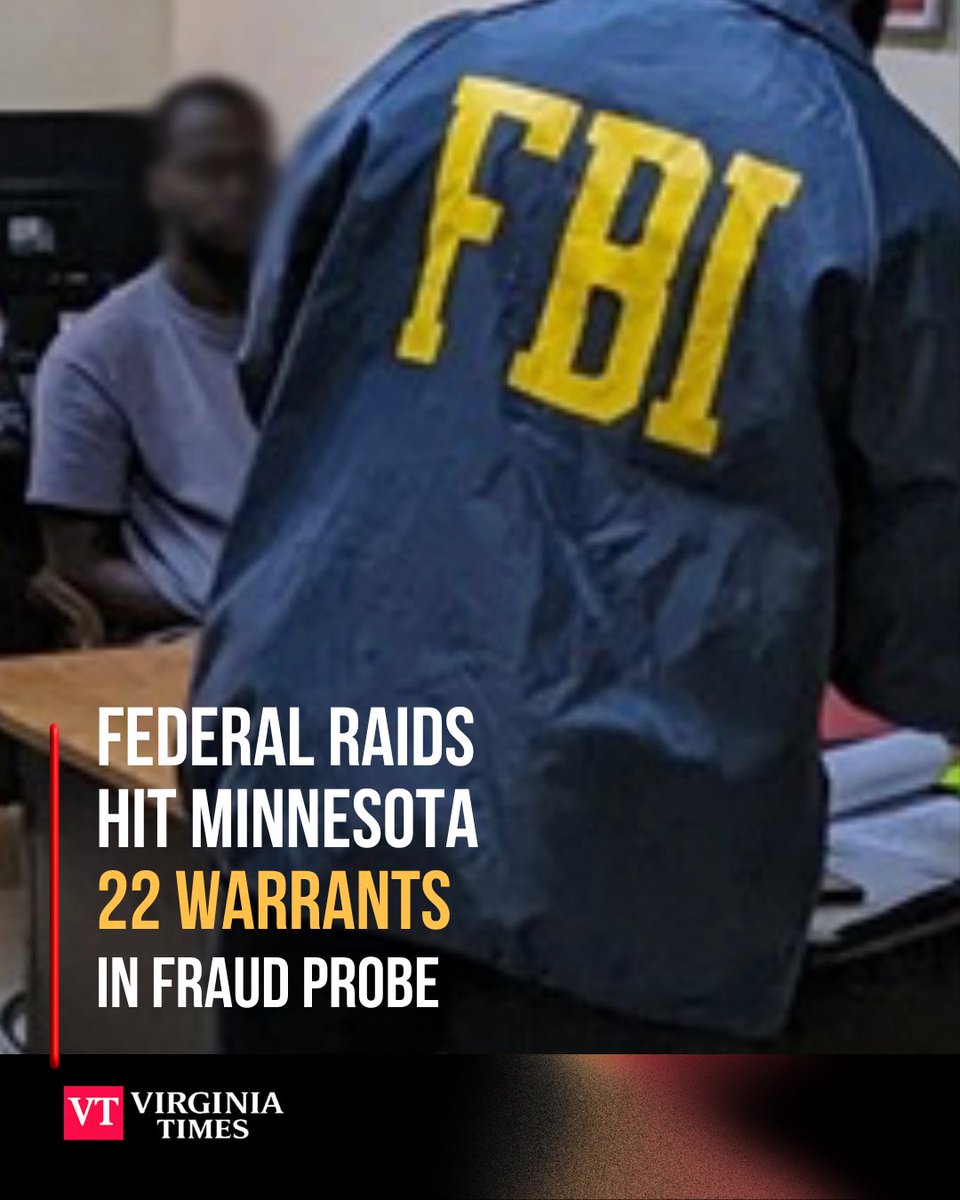 newsbreaknow's tweet image. FBI and DHS agents carried out at least 22 search warrants in Minnesota tied to an ongoing fraud probe, officials said. Authorities said it was not an immigration enforcement operation.
#virginiatimesnow #NewsUpdate #TrendingNow #Followers
👉 virginiatimesnow.com/fbi-dhs-search…