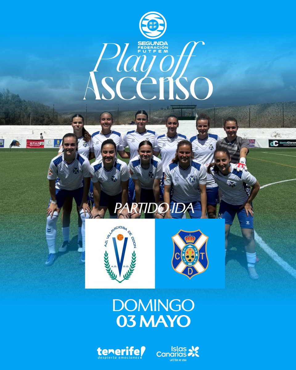 CDTFemcantera's tweet photo. 🤍💙 |C| Las vigentes campeonas del grupo canario🇮🇨 de Tercera Federación, se jugarán el ascenso de categoría en una apasionante eliminatoria ante el @AD_Villaviciosa Femenino💪🏻⚽️

El primer encuentro tendrá lugar este domingo 3 de mayo en la localidad madrileña👏🏻🔛

#CDTFemenino https://t.co/rVqWG0u56W