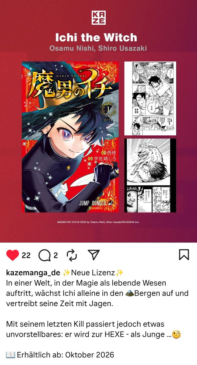 StressedSoda's tweet image. German Ichi the Witch license annonced 🥳 It was Kazé. Comes october and volume 1 will get a collectors edition
#IchitheWitch