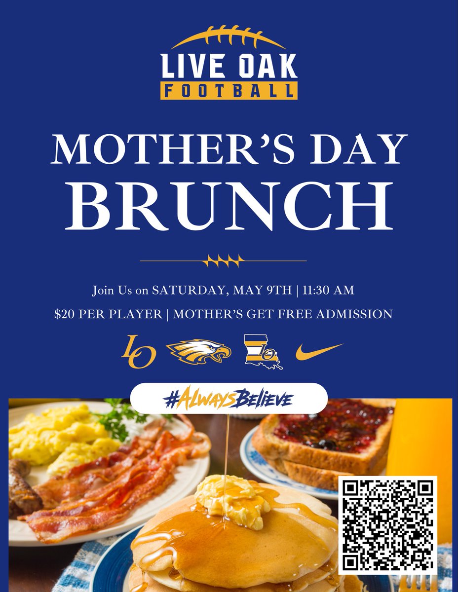 LiveOakFB's tweet photo. 🦅Live Oak Football Mother’s Day Brunch 🦅
Join us as we celebrate the amazing mothers who support our program!
💲 $20 per player
💐 Mothers attend FREE
Payment Link: https://t.co/E224iGy6fe https://t.co/85hXp92Ixq