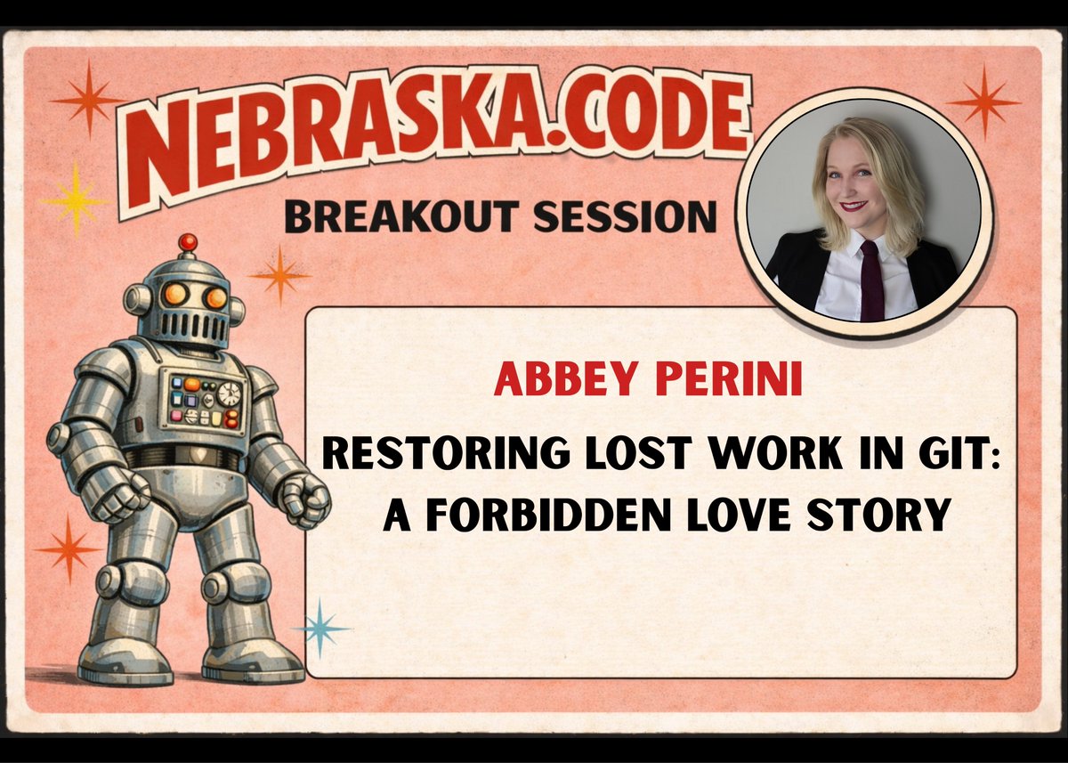 amegala's tweet photo. @abbeyperini presents 'Restoring Lost Work in Git: A Forbidden Love Story' at Nebraska.Code() this July.

https://t.co/bkqikbH08o

#Git #Fetching #Merging #Rebasing #WomenWhoCode #WomeInTech @HygienaUSA @PropertyMeld @synchrony @sfg_companies @CNHIndustrial @div_sol @SmithfieldFoods @Guidehouse @ExperityHealth