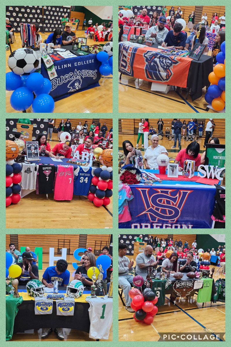 MontwoodHS's tweet photo. Great day to be a RAM.  Thirteen students signed their letters of intent to continue their playing careers.  We are very proud of you.  You #Earnedyourhorns #RAMSUP #ALLIN https://t.co/w5QuMkO2nT