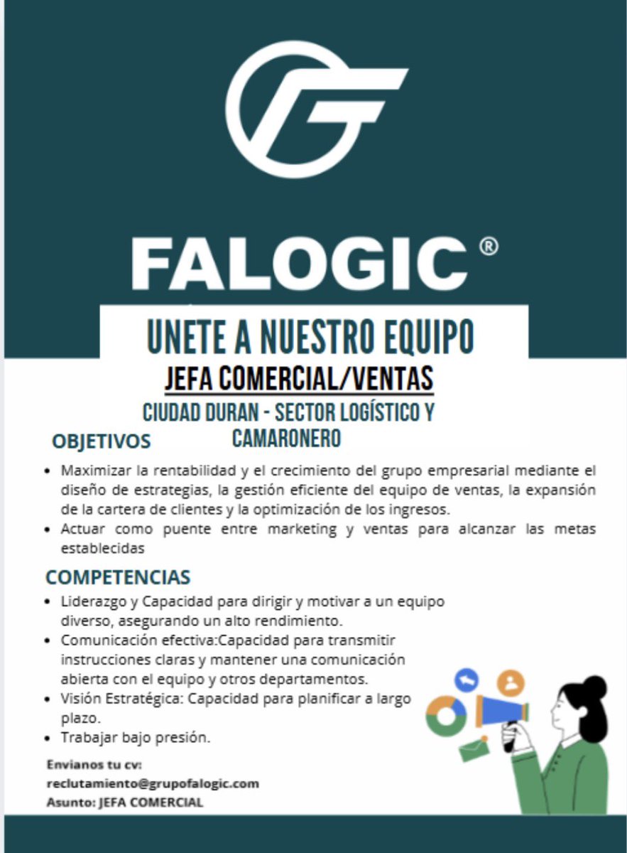 xavierverdesoto's tweet photo. JEFATURA DE VENTAS: Maximizar la rentabilidad y el crecimiento del grupo empresarial mediante el dis... https://t.co/ExXrQe6nqt #Empleo https://t.co/wwD3tkvnEh