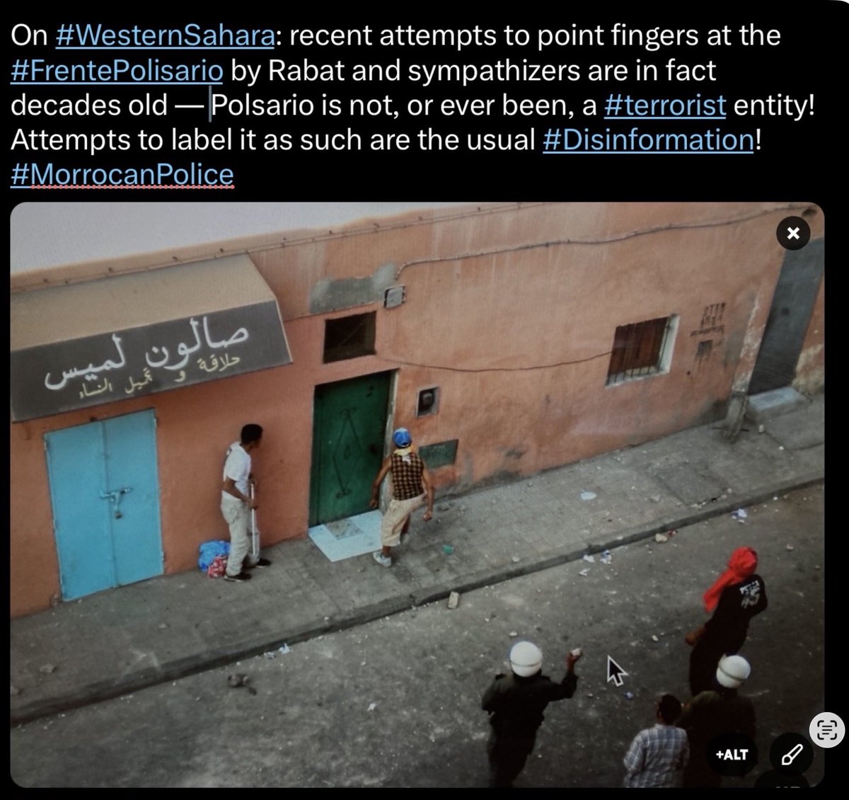Calinka005's tweet image. #WesternSahara Let’s sat it loud and clear: the #FrentePOLISARIO is not, and has never been a terrorist organization, and is recognized by the #UnitedNations as the representative of the #PeopleOfWesternSahara. Below, my photo of Moroccan police, Laayoune, 2010
