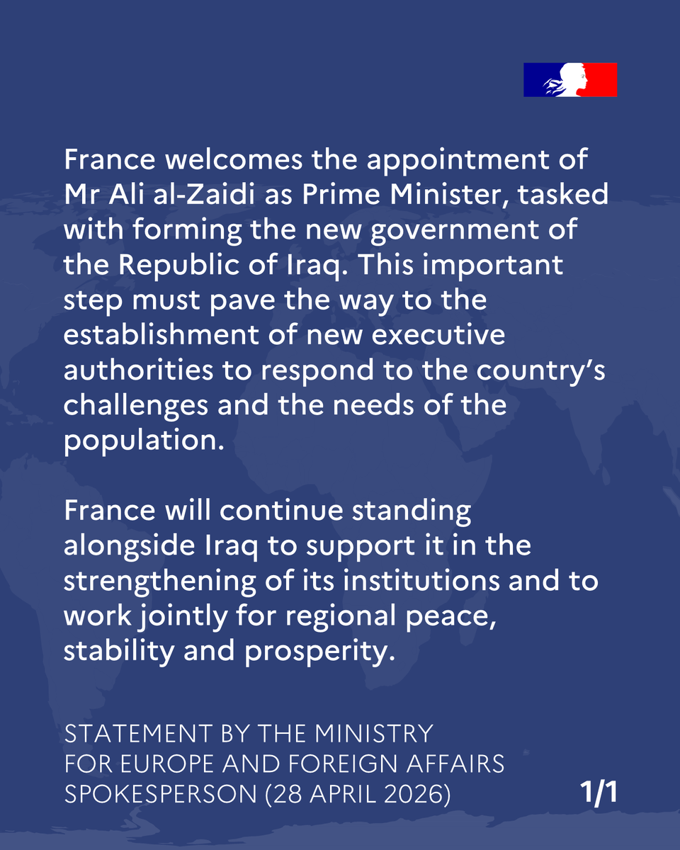 francediplo_EN's tweet image. #Iraq | Appointment of Prime Linister Ali Al-Zaidi